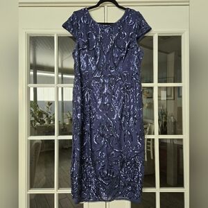 Adrianna Papell Midnight Blue Sequin Midi Dress